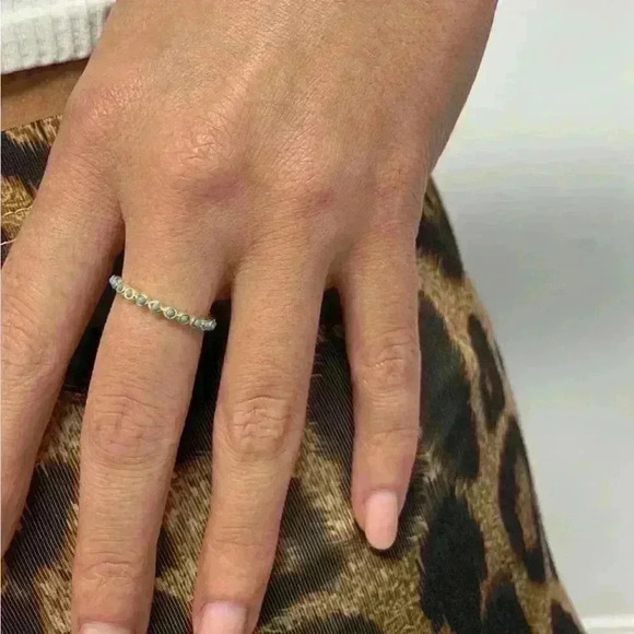 Adornia 14K Gold Plated Imitation Turquoise Cabochon Eternity Ring Sz 8 NWT - Picture 2 of 4